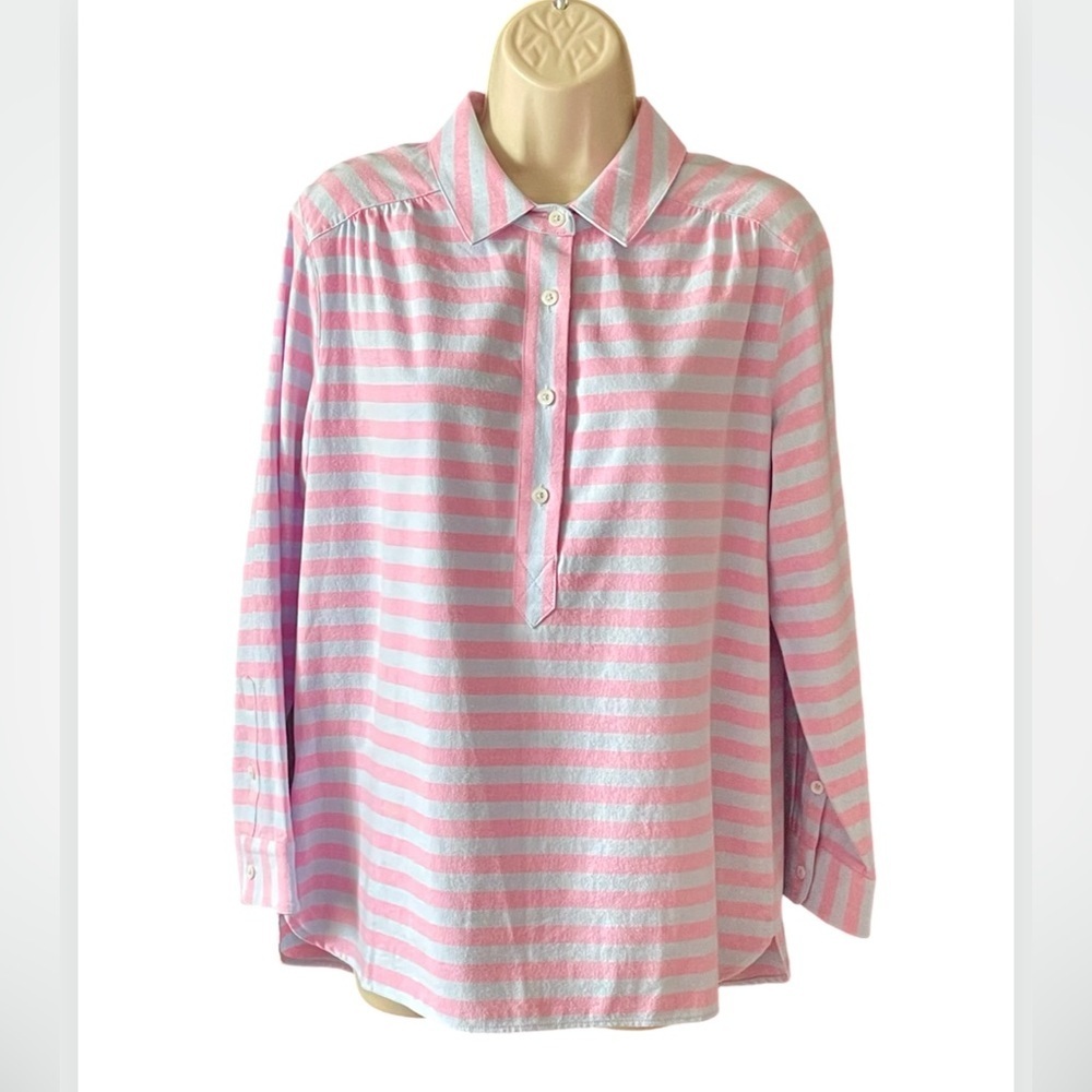 Vineyard Vines Women's Relaxed Coastside Stripe Hi-Lo Popover Shirt Size 8 Blue - Picture 2 of 11